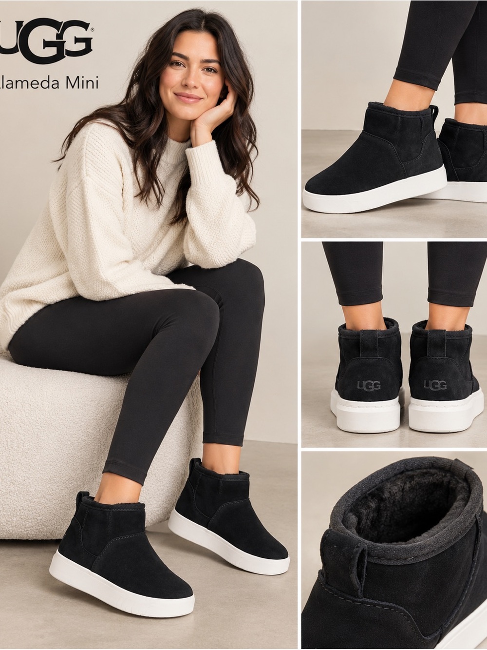 UGG Alameda Mini Boots Black Size 7 New Without Box or Tags